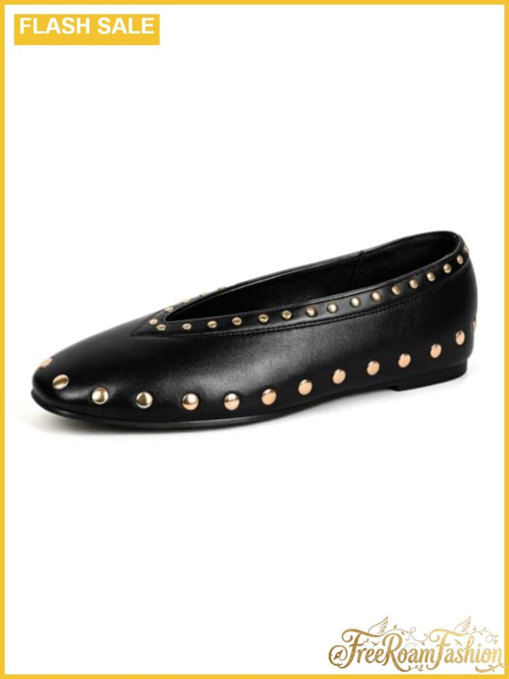 Studded Square Toe Ballet Flats Faux Leather Slip On Comfort Shoes